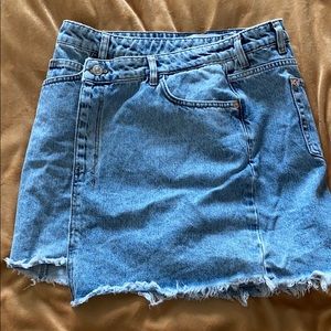 denim wrap mini skirt
